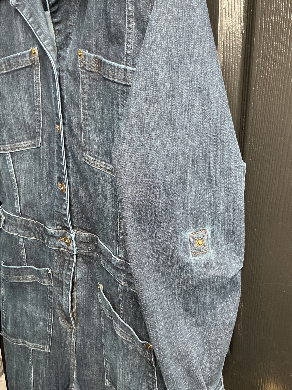 Women’s Blue Denim Workwear Jumpsuit - Classic Utility Style - Picture 4 of 14